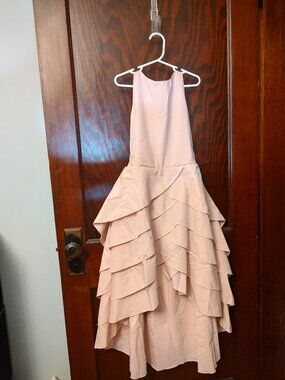 NWT Mia Belle Girls Blush Pink Halter Tiered High-Low Dress - Size 10